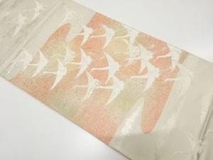 アンティーク　引箔　群鶴模様織り出し袋帯（材料）